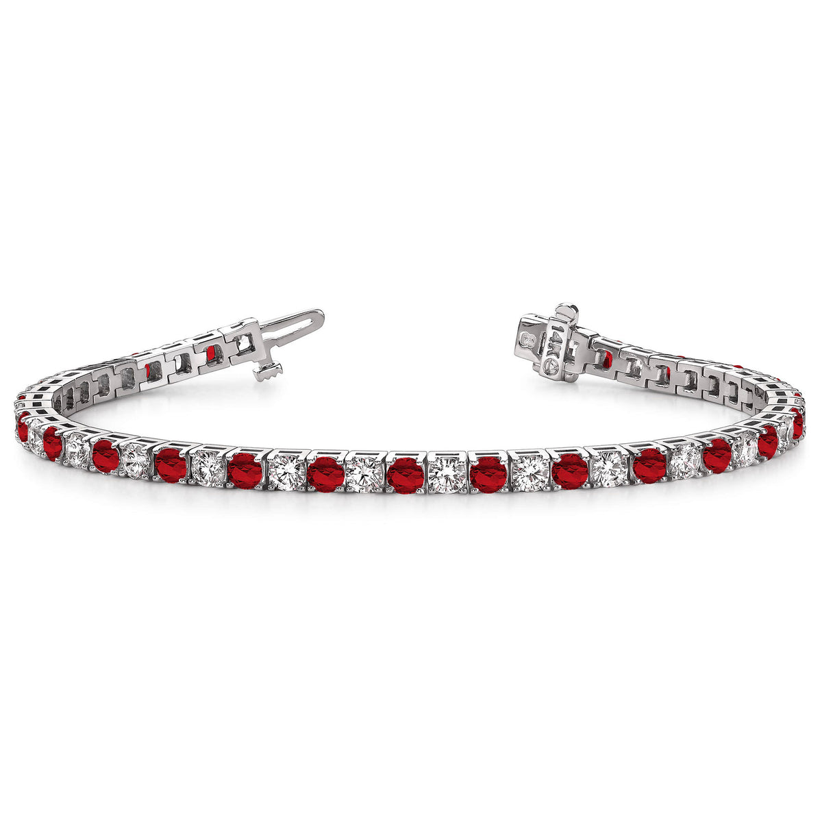 14K White Gold Ruby Tennis Bracelet, 2.5ct