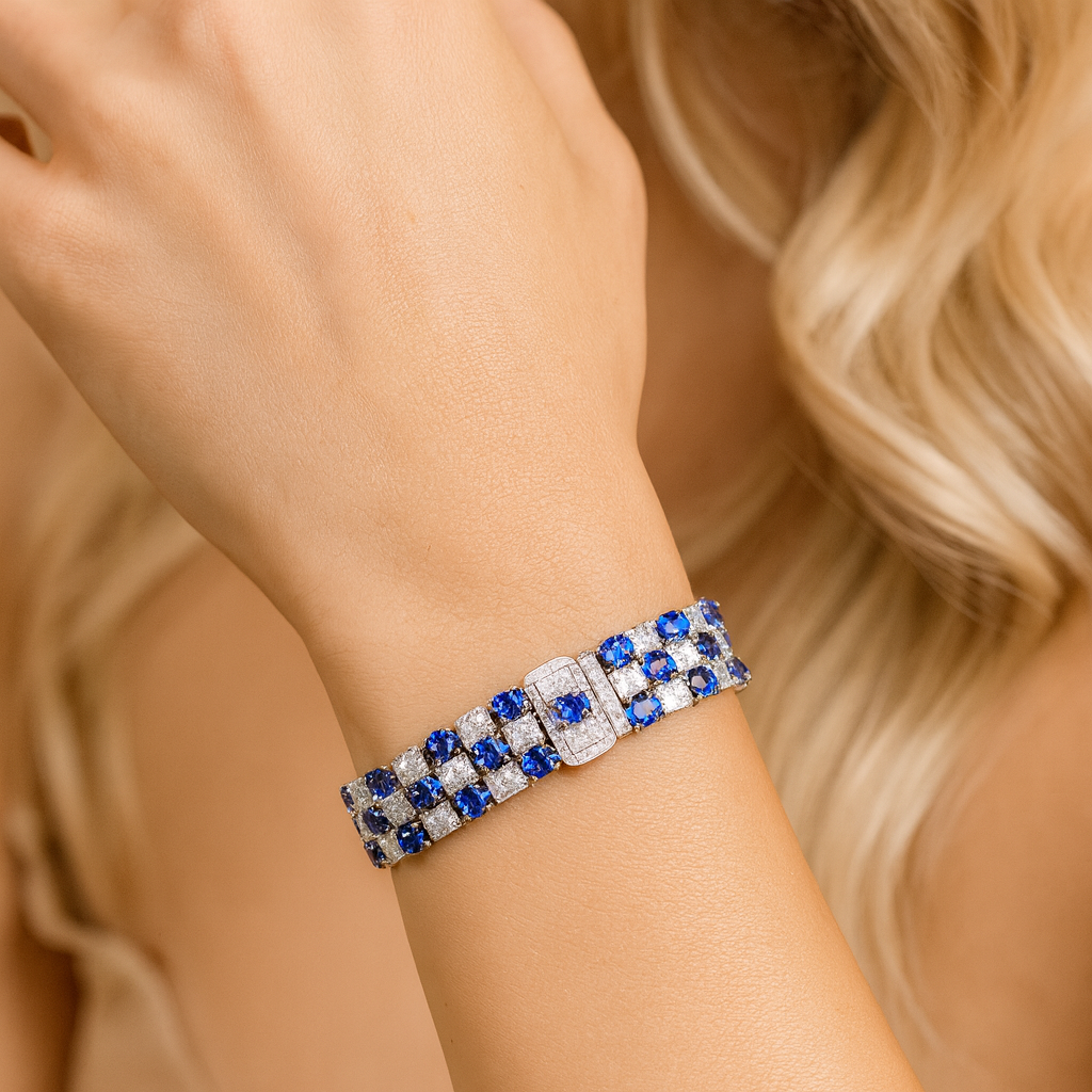 18K Blue Sapphire Diamond Bracelet, 34.72ct