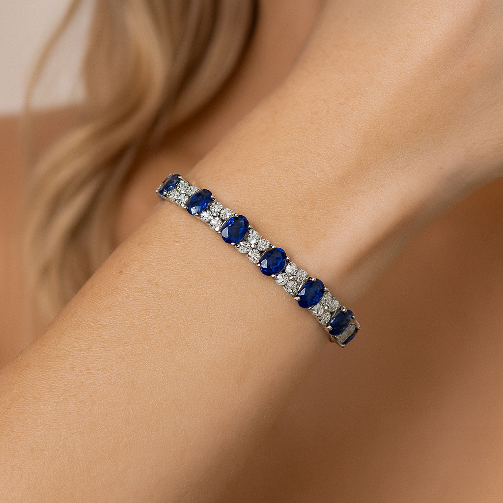 18K White Gold Blue Sapphire Bracelet, 11.66ct