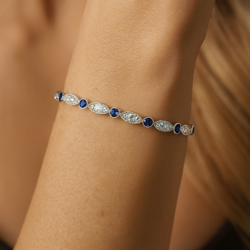 18K White Gold Sapphire Diamond Bracelet, 1.64ct