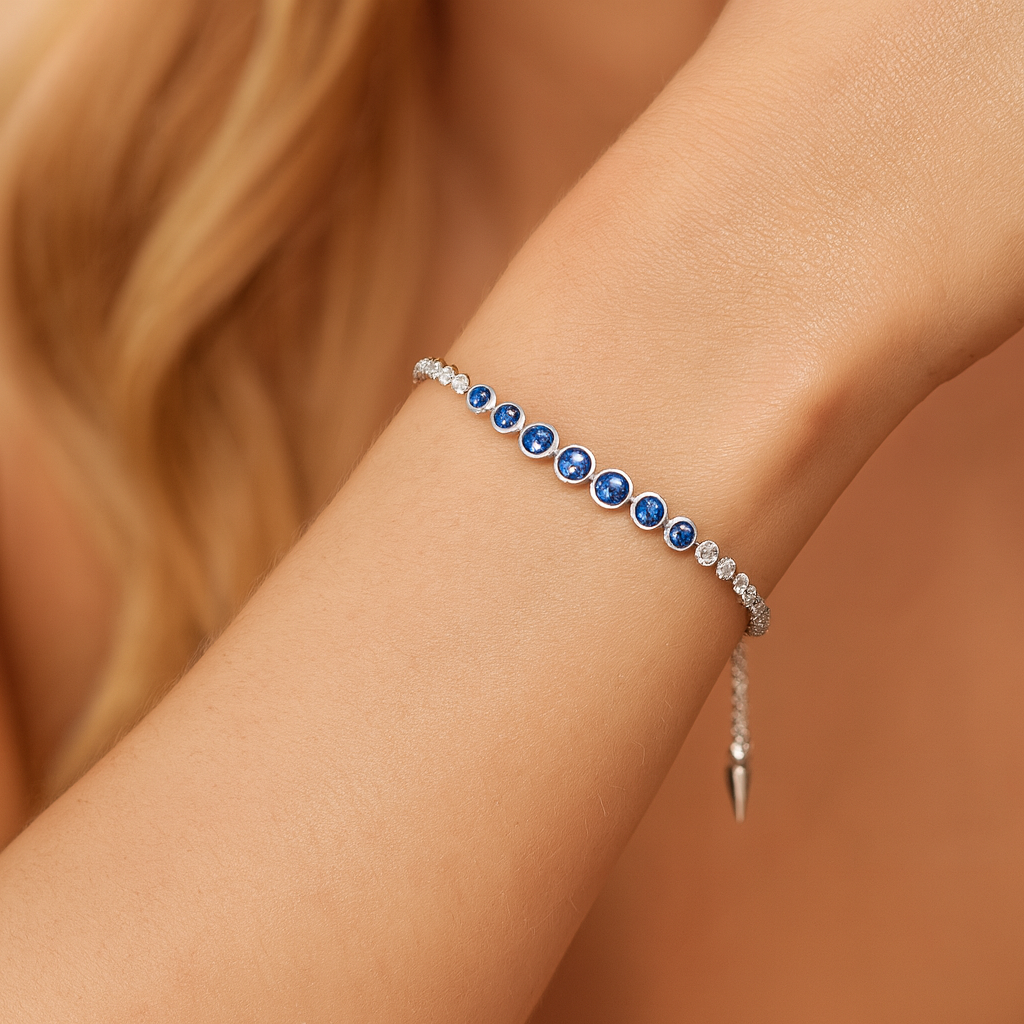 18K White Gold Blue Sapphire Diamond Bracelet, 1.83ct