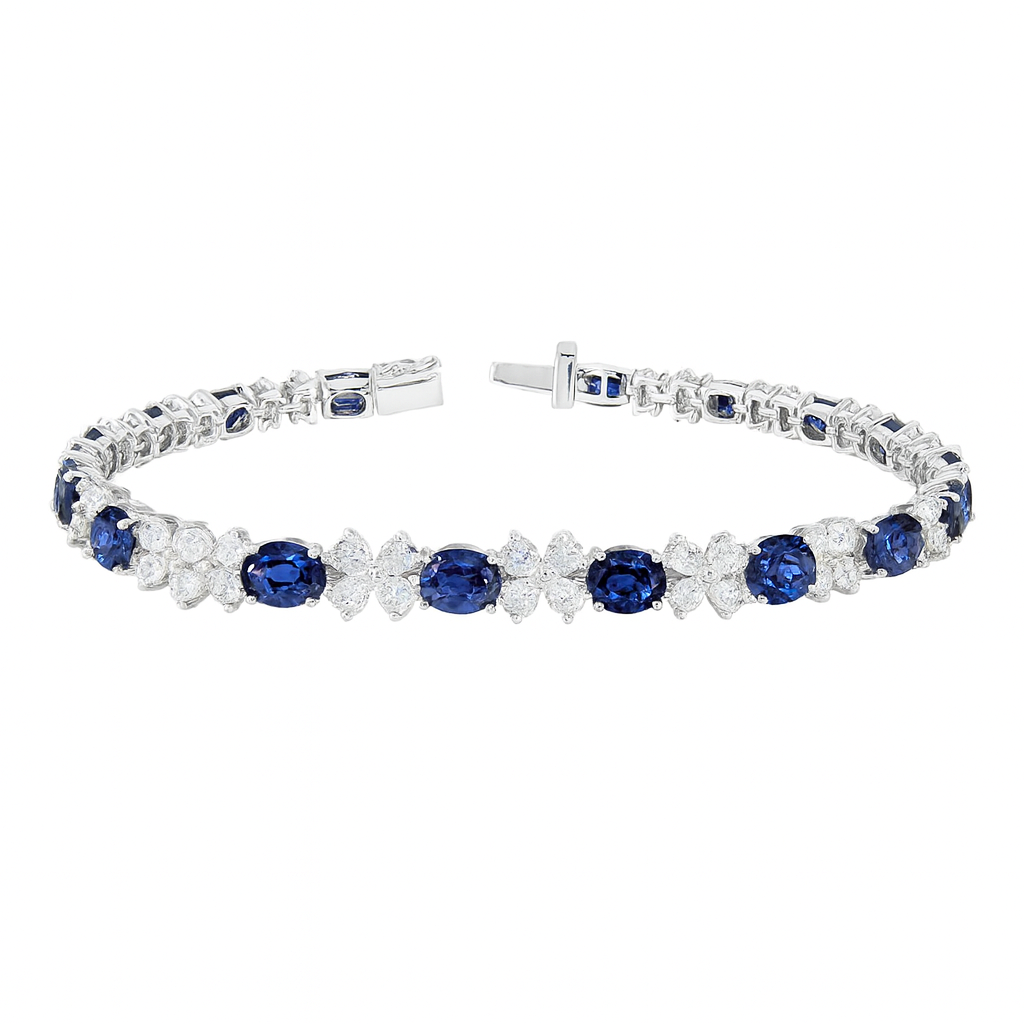 18K White Gold Blue Sapphire Bracelet, 7.08ct