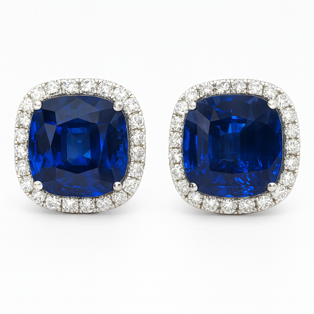 Handmade 18K White Gold Blue Sapphire Earrings, 8.61ct