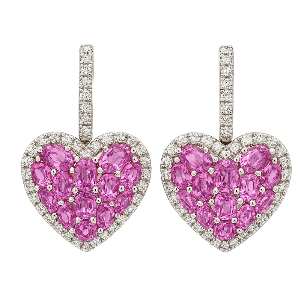 18K White Gold Pink Sapphire Earrings, 5.57ct