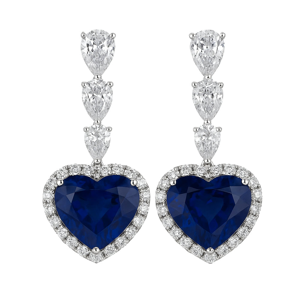 Handmade 18K White Gold Blue Sapphire Earrings, 5.29ct