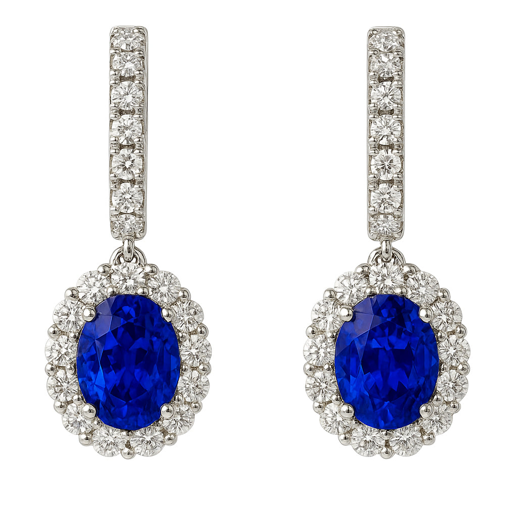 Handmade 18K White Gold Blue Sapphire Earrings, 2.44ct
