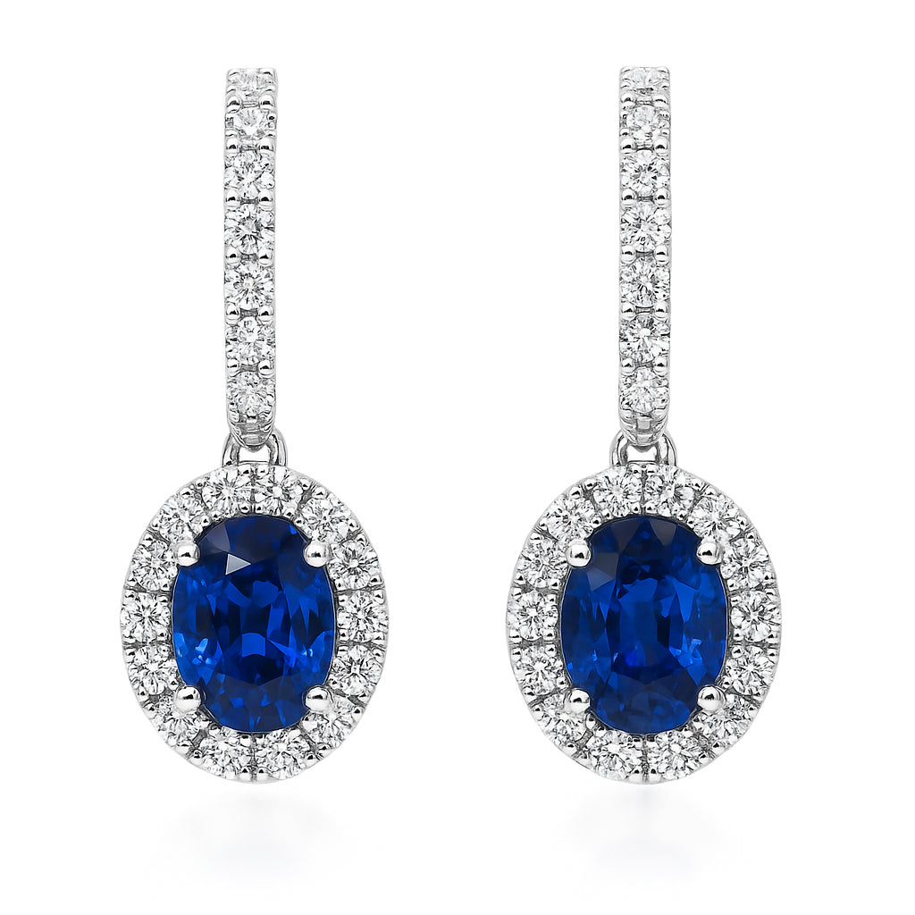 Handmade 18K White Gold Blue Sapphire Earrings, 3.3ct