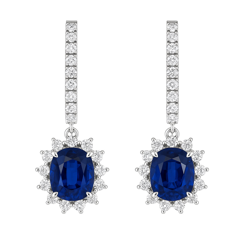 Handmade 18K White Gold Blue Sapphire Earrings, 2.70ct