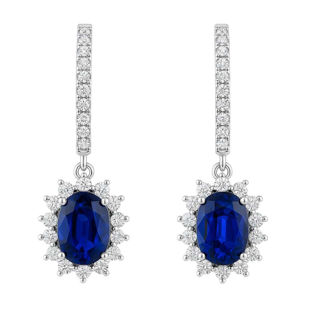 Handmade 18K White Gold Blue Sapphire Earrings, 2.62ct