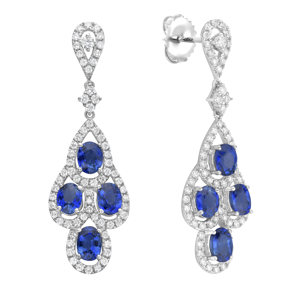 18K White Gold Blue Sapphire Earrings, 3.75ct