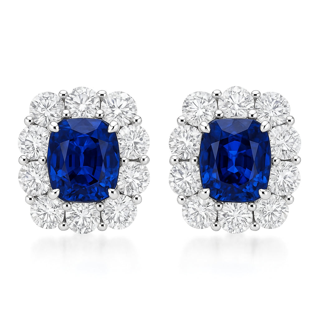 18K White Gold Blue Sapphire Earrings, 3.04ct