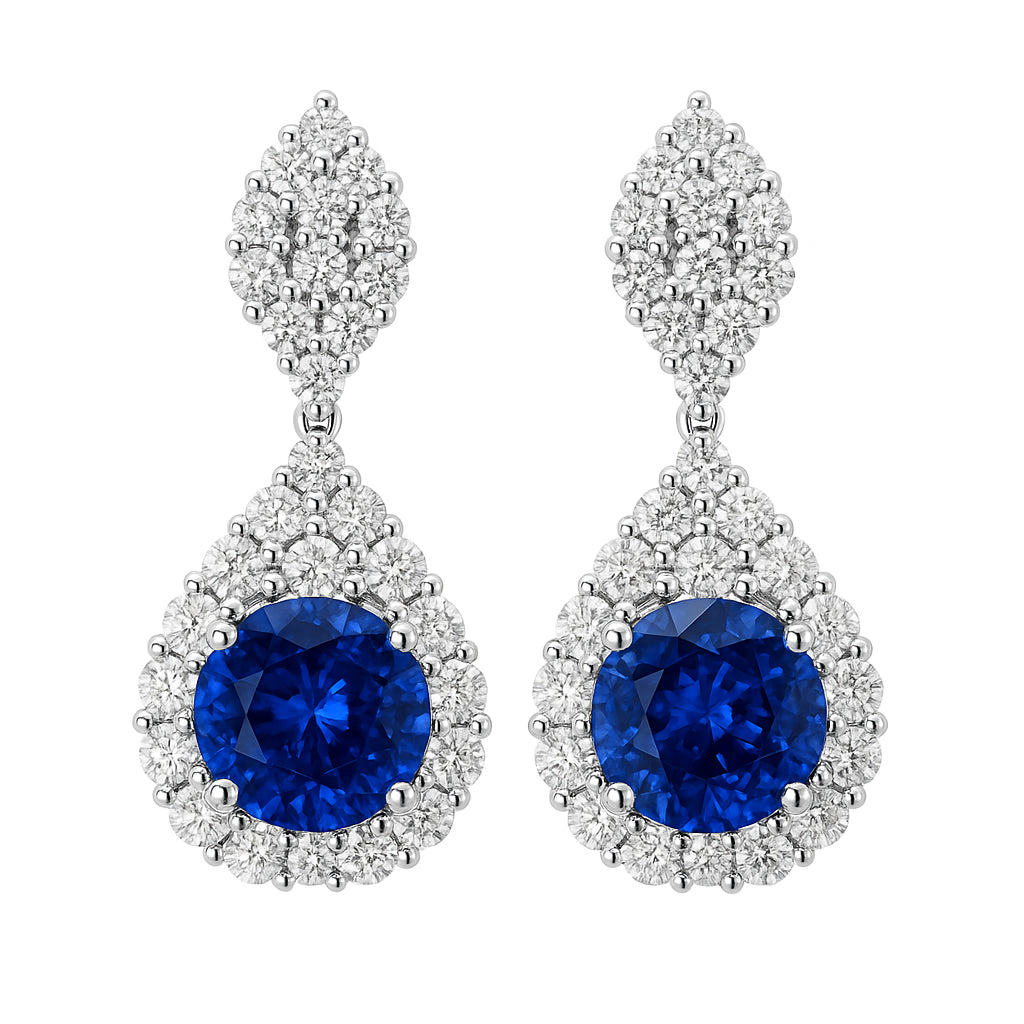 Handmade 18K White Gold Blue Sapphire Earrings, 1.34ct