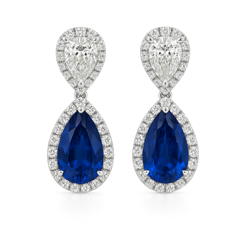 Handmade 18K White Gold Blue Sapphire Pearl Earrings, 0.53ct