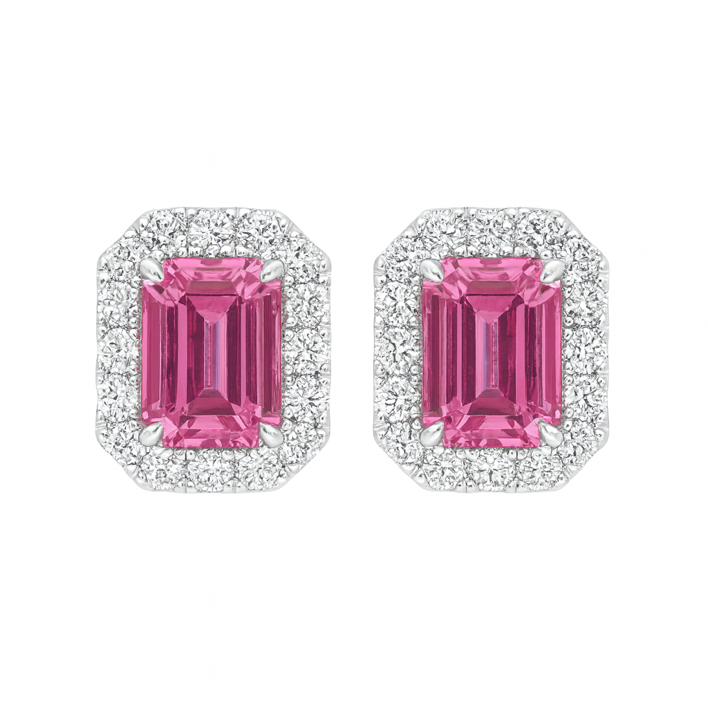 Handmade 18K White Gold Pink Sapphire Earrings, 1.66ct