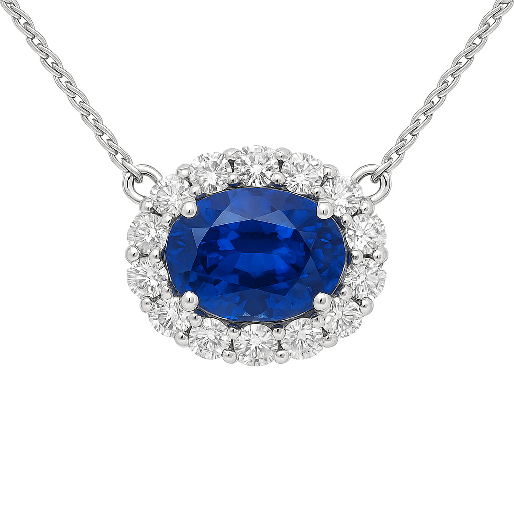 Handmade 18K White Gold Blue Sapphire Necklace, 1.23ct