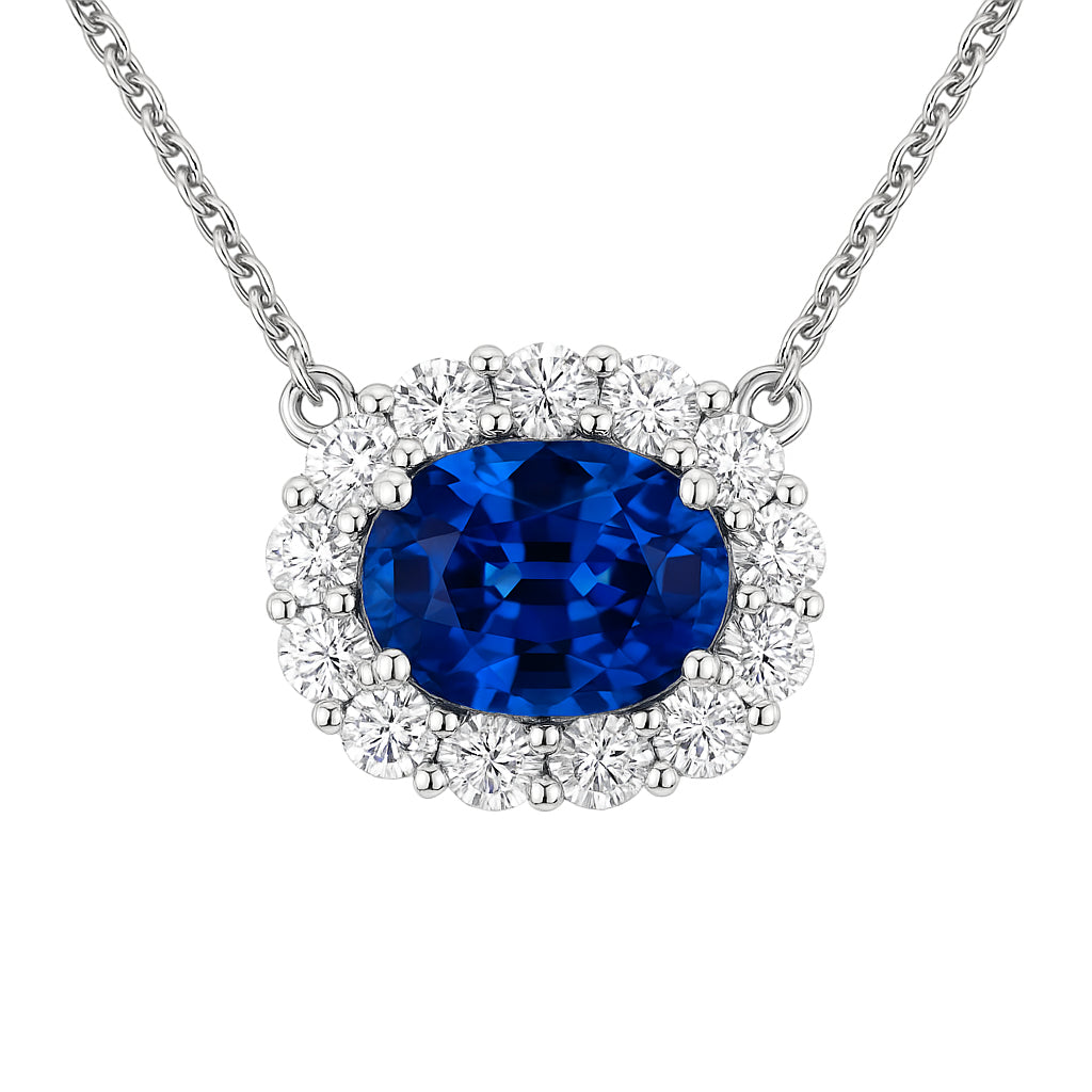 Handmade 18K White Gold Blue Sapphire Necklace, 1.64ct
