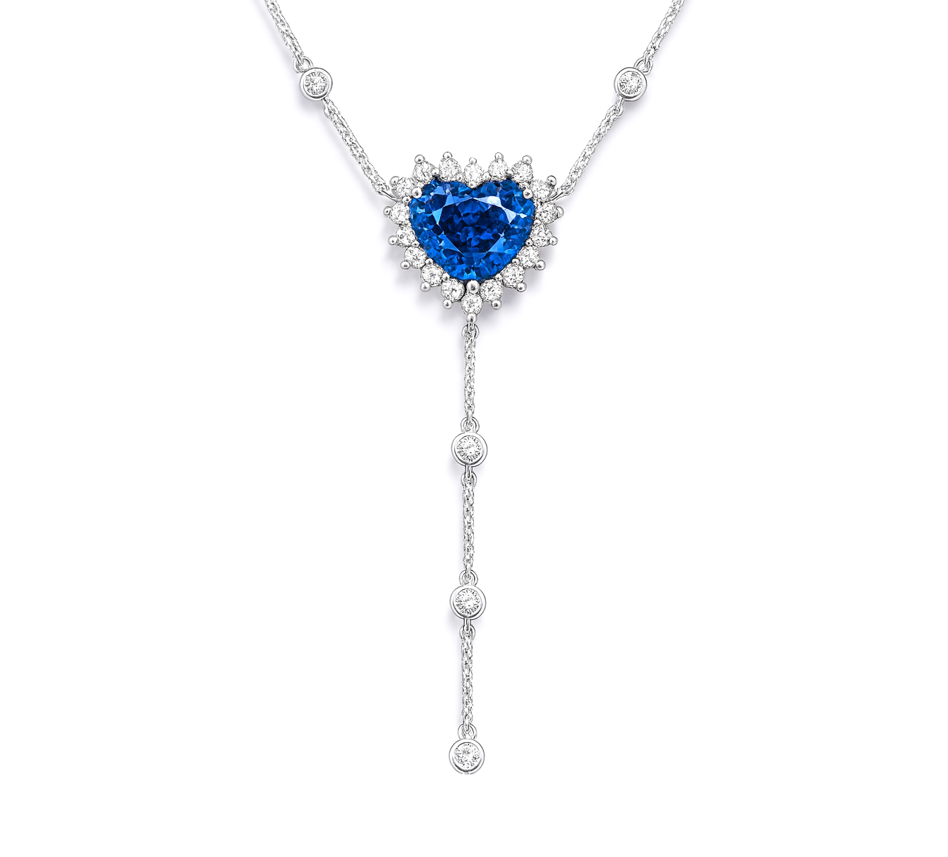 18K White Gold Blue Sapphire Necklace, 3.09ct