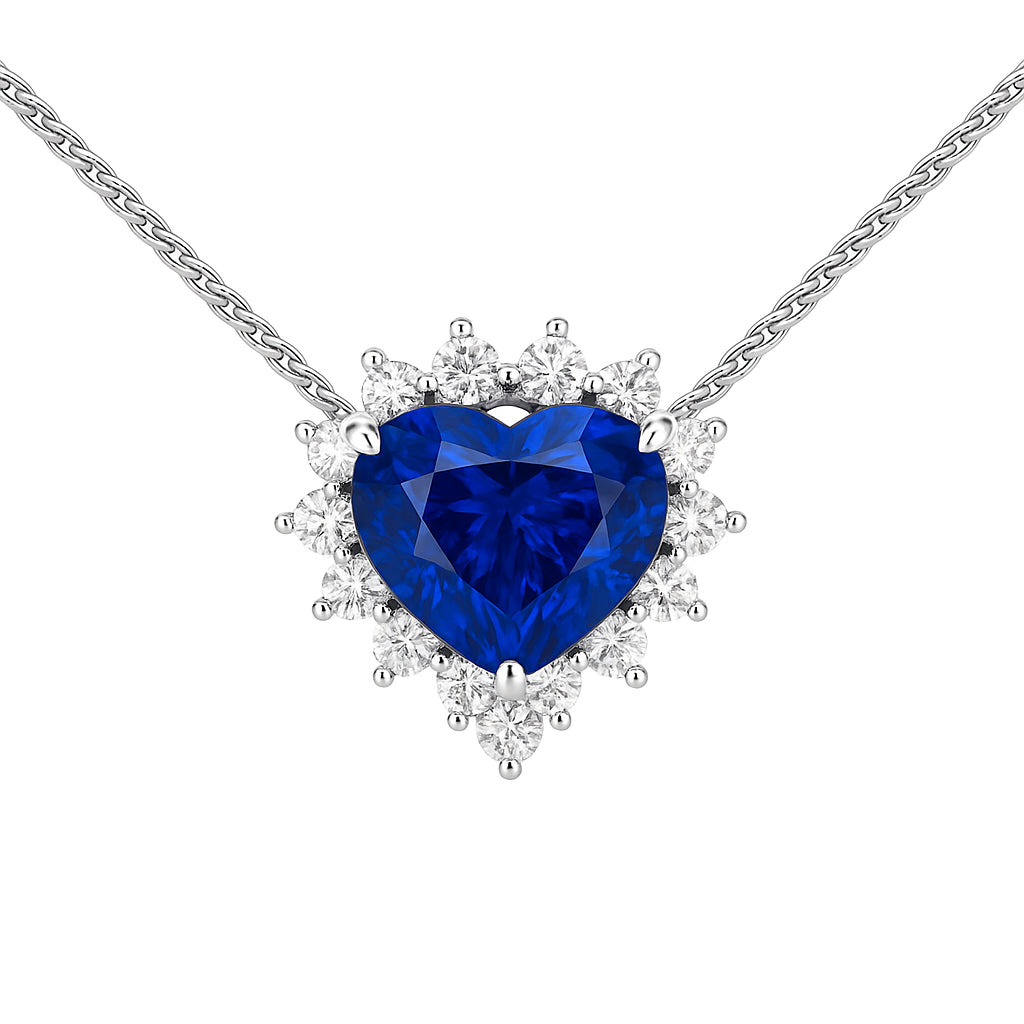 Handmade 18K White Gold Blue Sapphire Necklace, 2ct