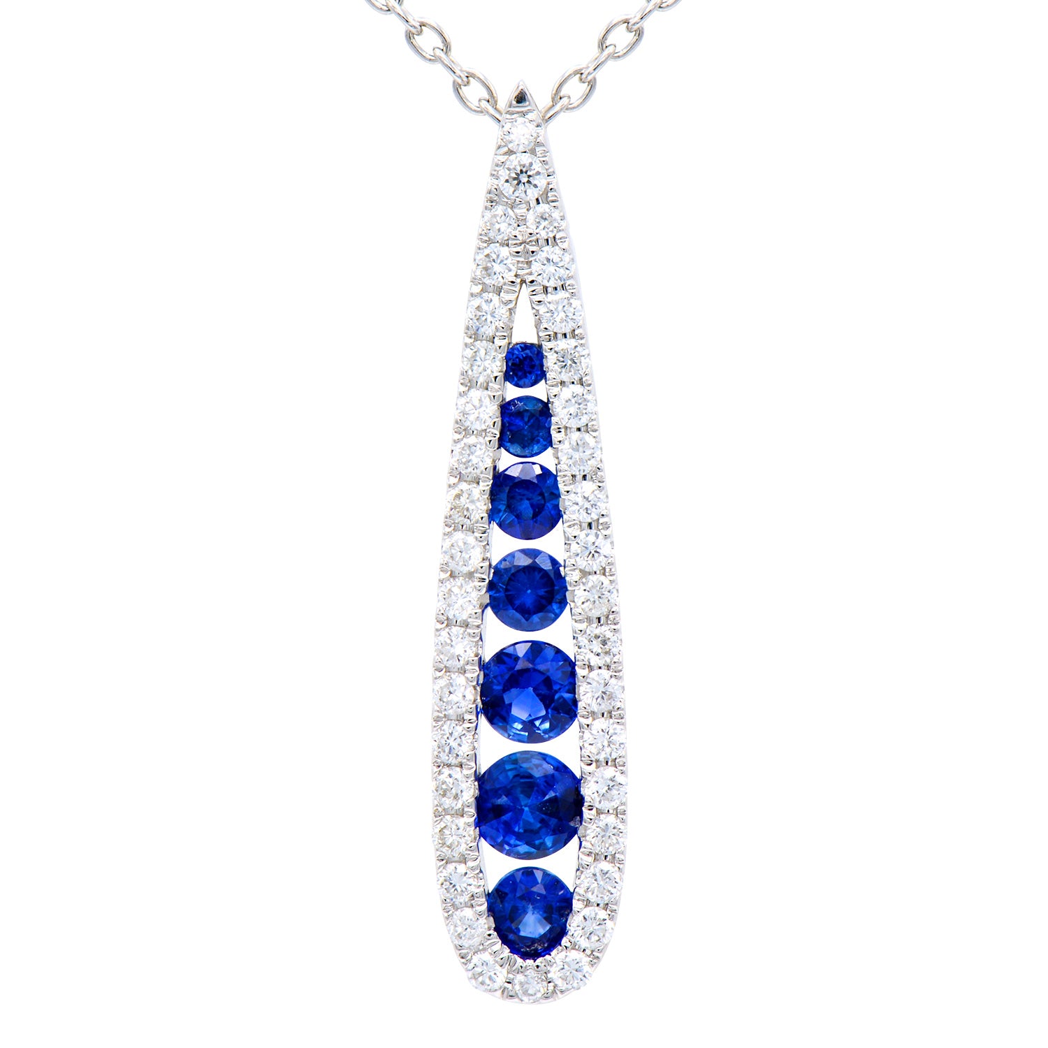 14K White Gold Sapphire and Diamond Drop Pendant