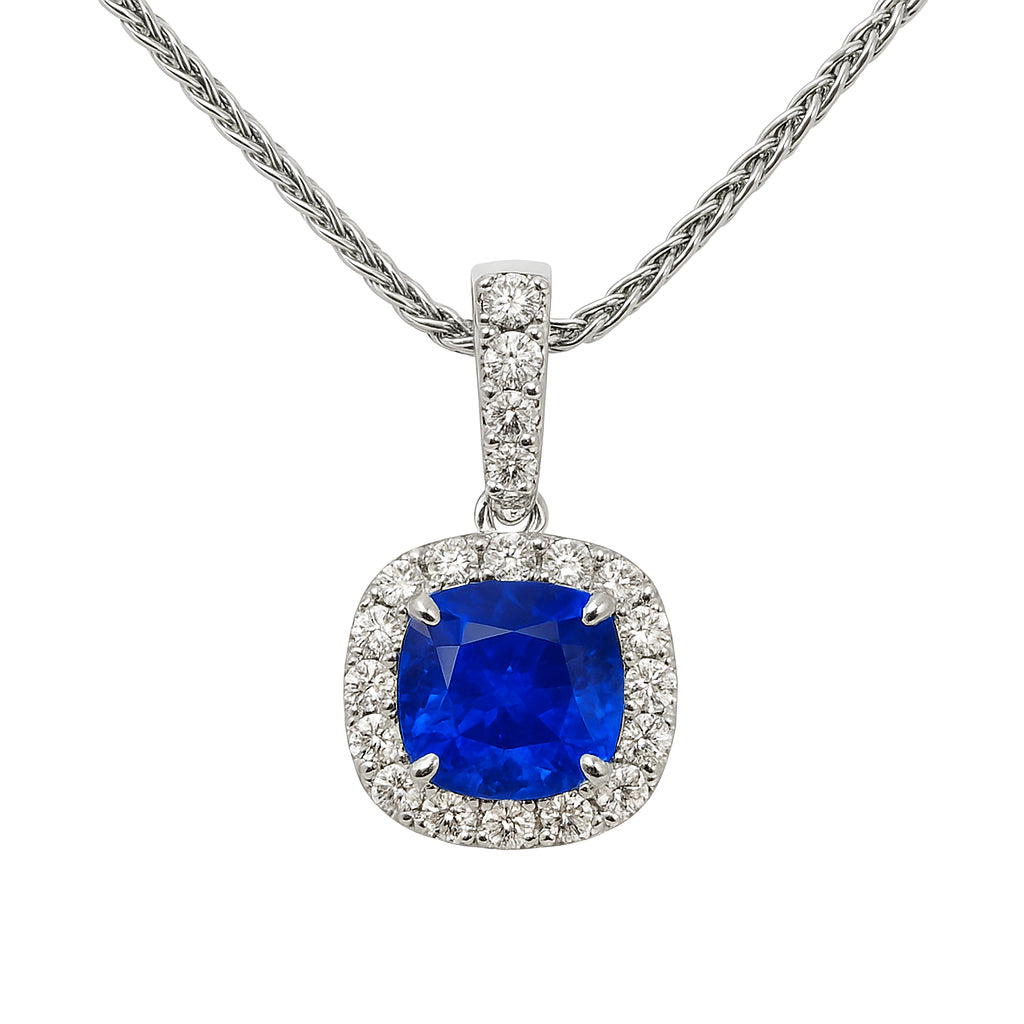 18K White Gold Blue Sapphire Pendant, 1.11ct