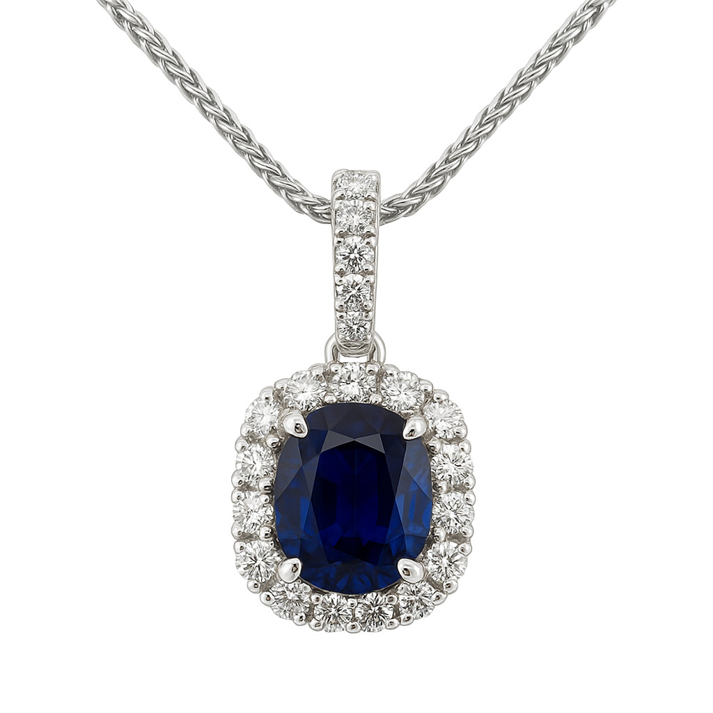 Handmade 18K White Gold Blue Sapphire Pendant, 1.25ct