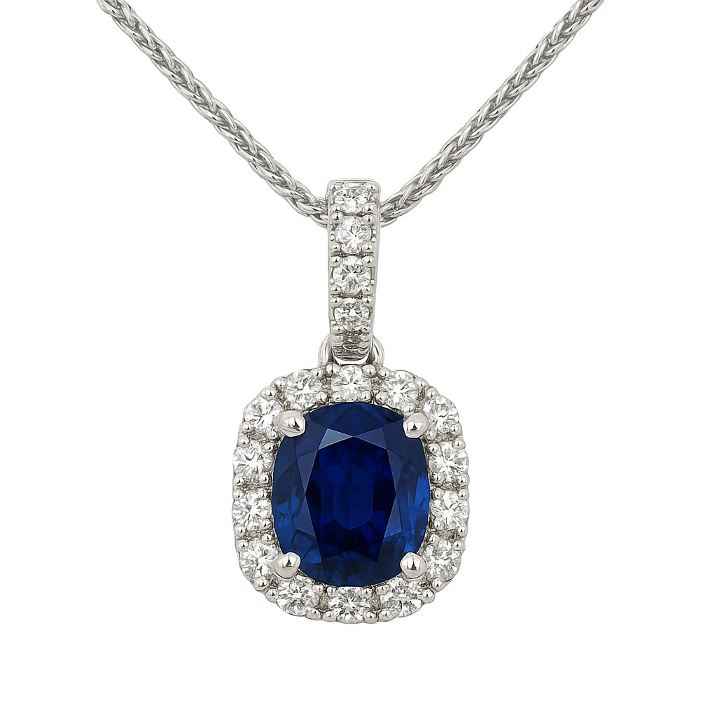 Handmade 18K White Gold Blue Sapphire Pendant, 0.98ct