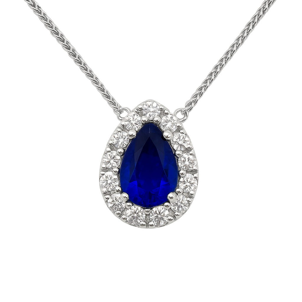 Handmade 18K White Gold Blue Sapphire Necklace, 1.28ct
