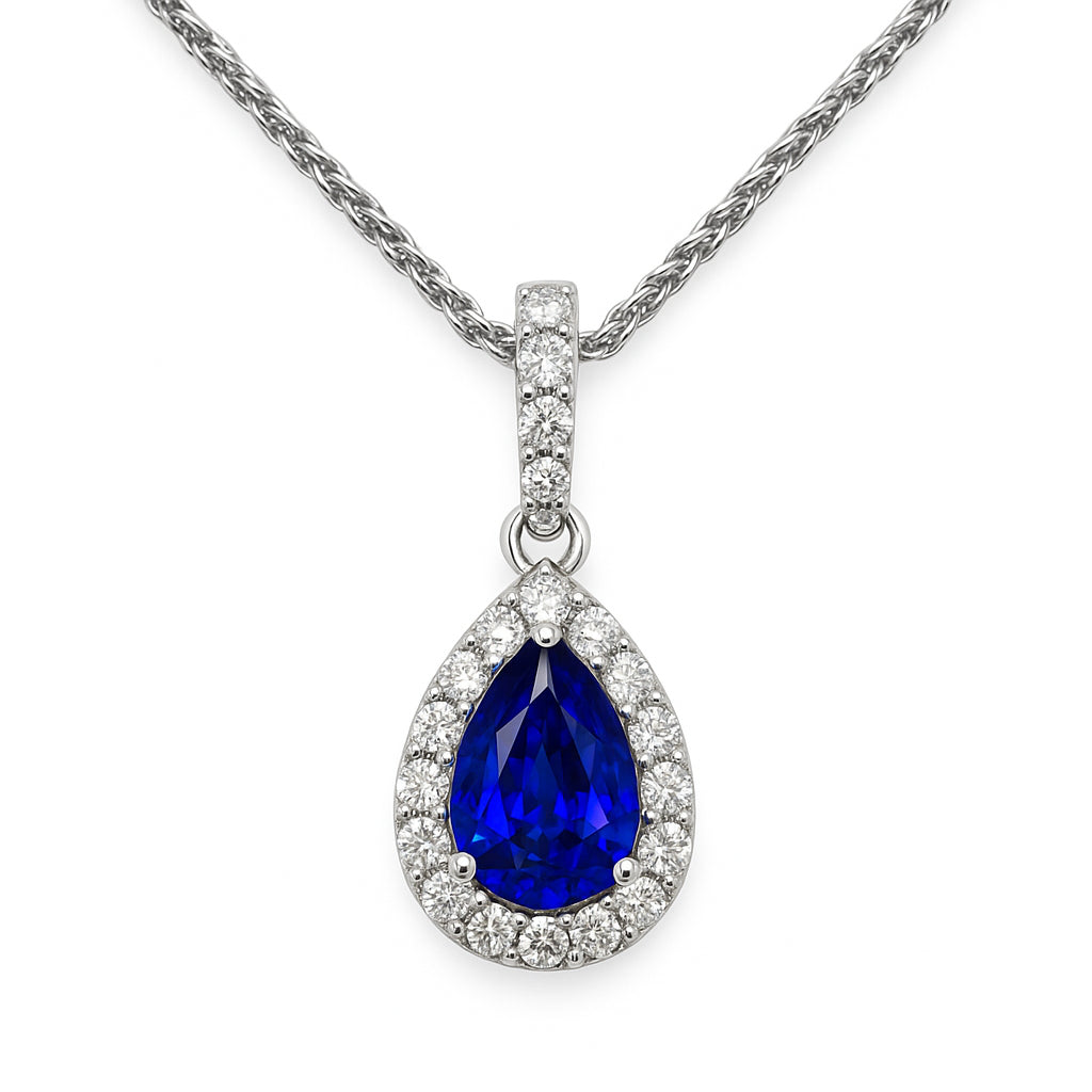 Handmade 18K White Gold Blue Sapphire Pendant, 1.67ct