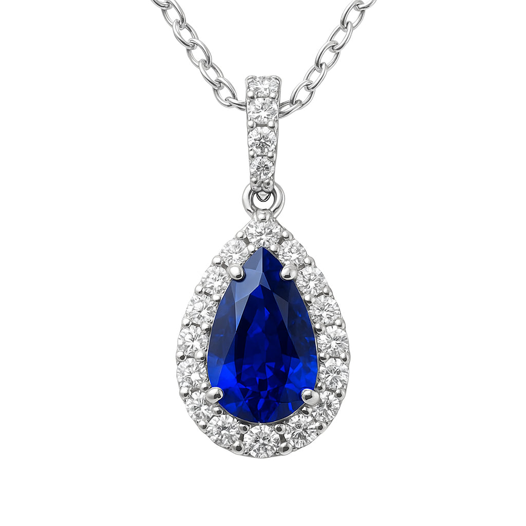 Handmade 18K White Gold Blue Sapphire Pendant, 1.58ct