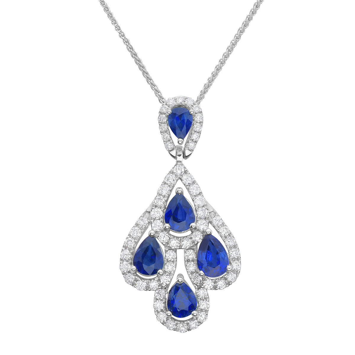 18K White Gold Blue Sapphire Pendant, 8-9mm, 1.75ct
