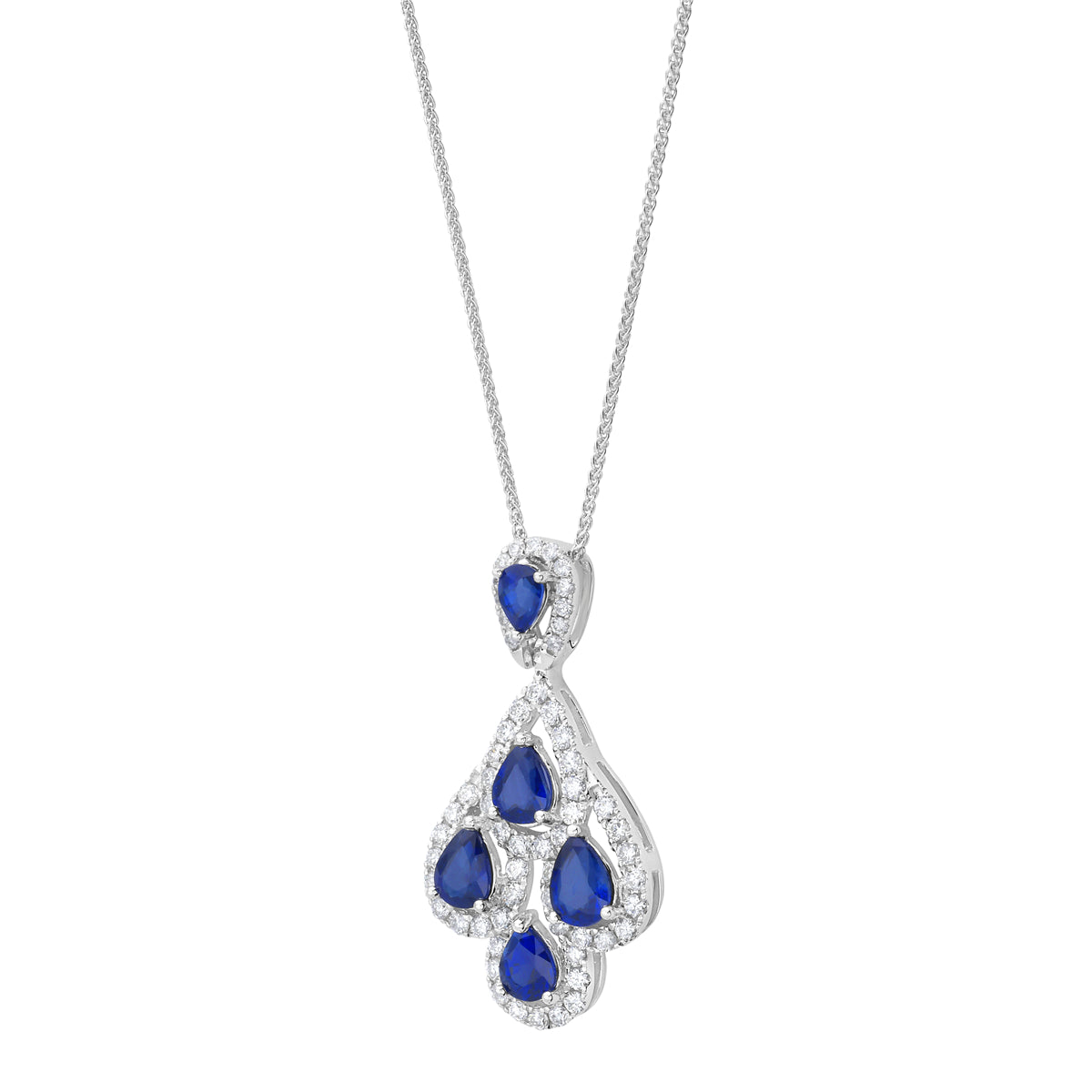 18K White Gold Blue Sapphire Pendant, 8-9mm, 1.75ct