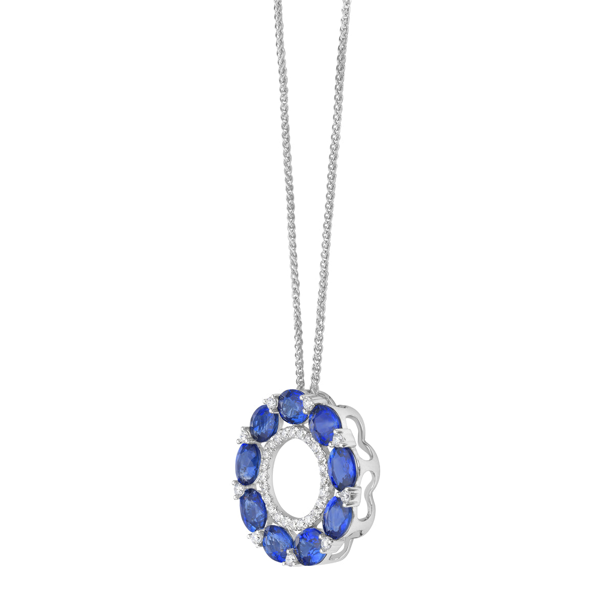 18K White Gold Blue Sapphire Pendant