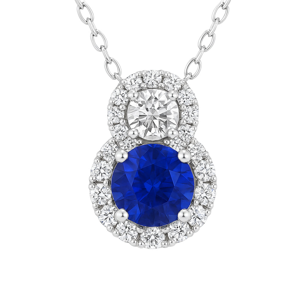 Handmade 18K White Gold Blue Sapphire Pendant, 0.9ct