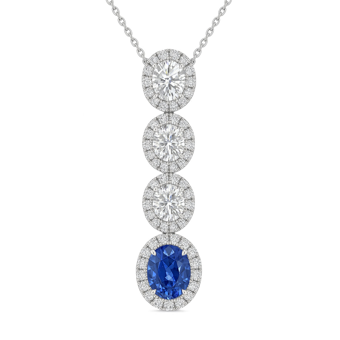 Handmade 18K White Gold Blue Sapphire Pendant, 2.21ct