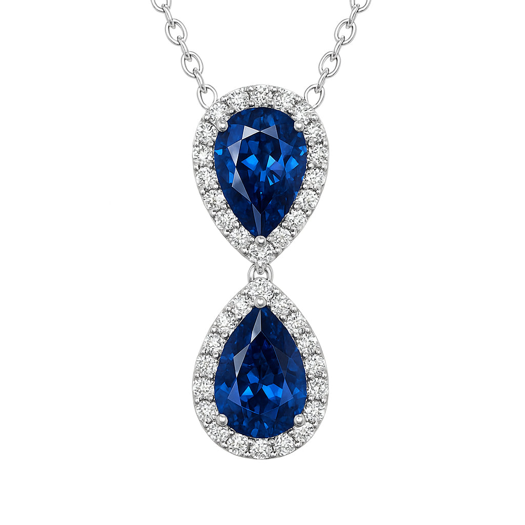 Handmade 18K White Gold Blue Sapphire Pendant, 8-9mm, 4.13ct