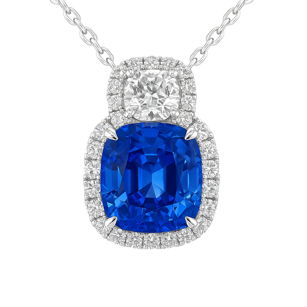 Handmade 18K White Gold Blue Sapphire Pendant, 2.8ct