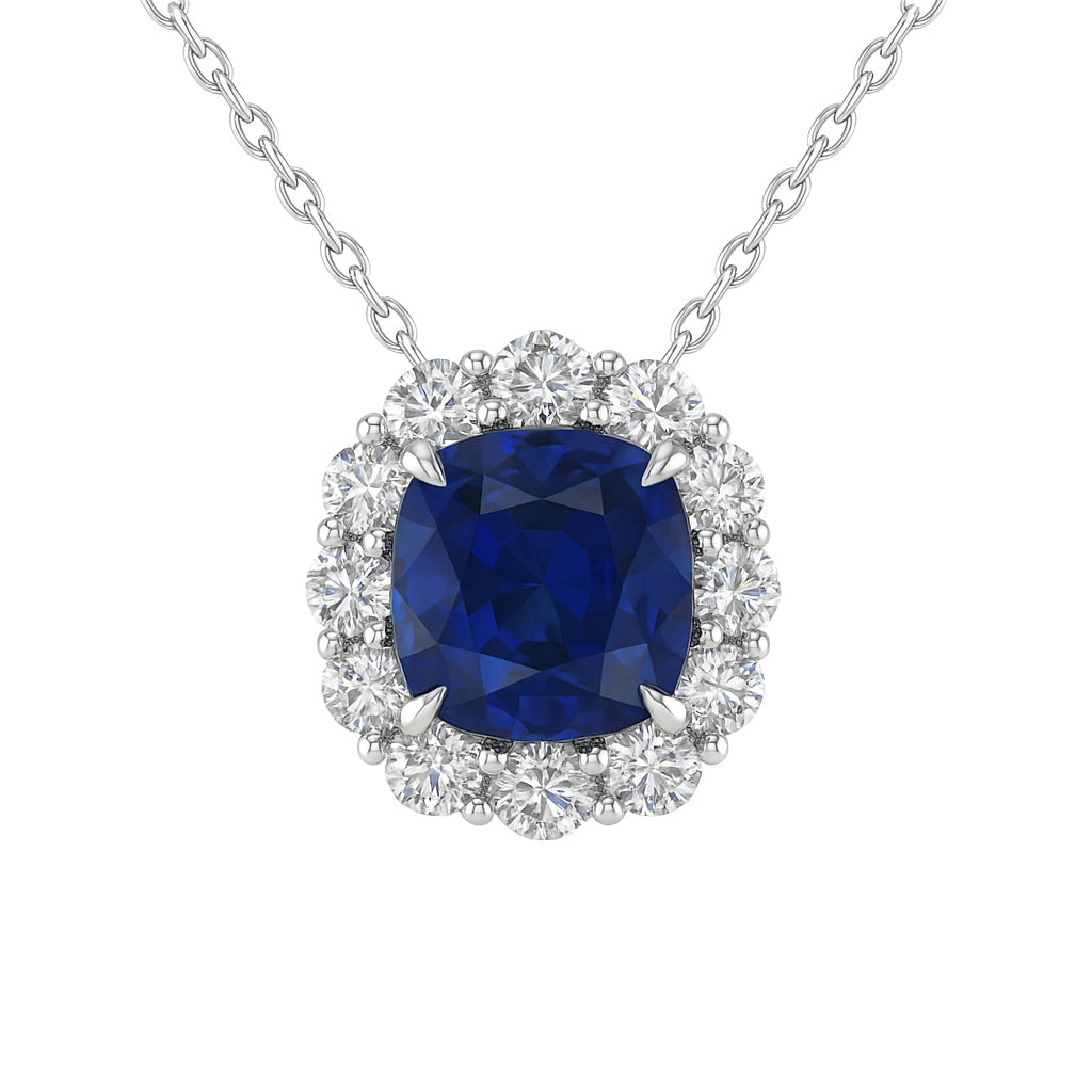 Handmade 18K White Gold Blue Sapphire Pendant, 3.13ct