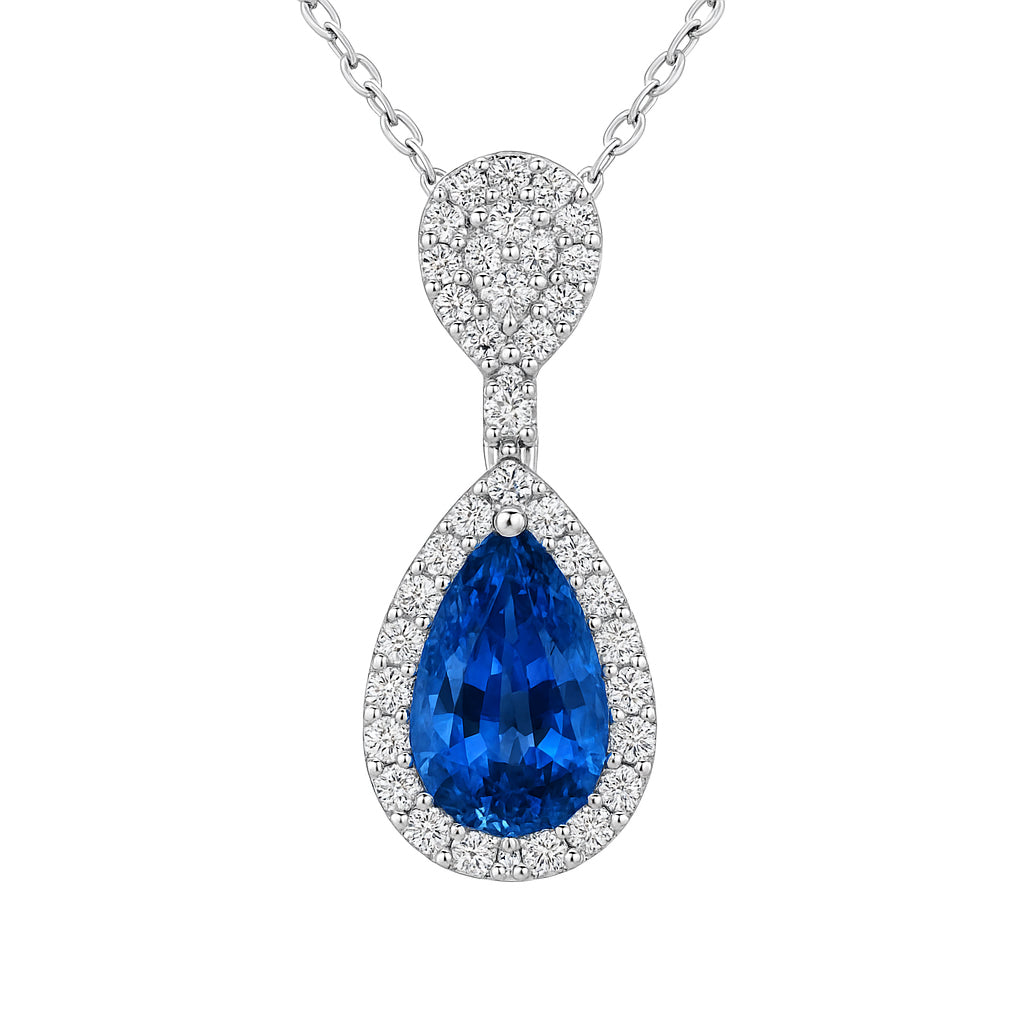 Handmade 18K White Gold Blue Sapphire Pendant, 3.22ct
