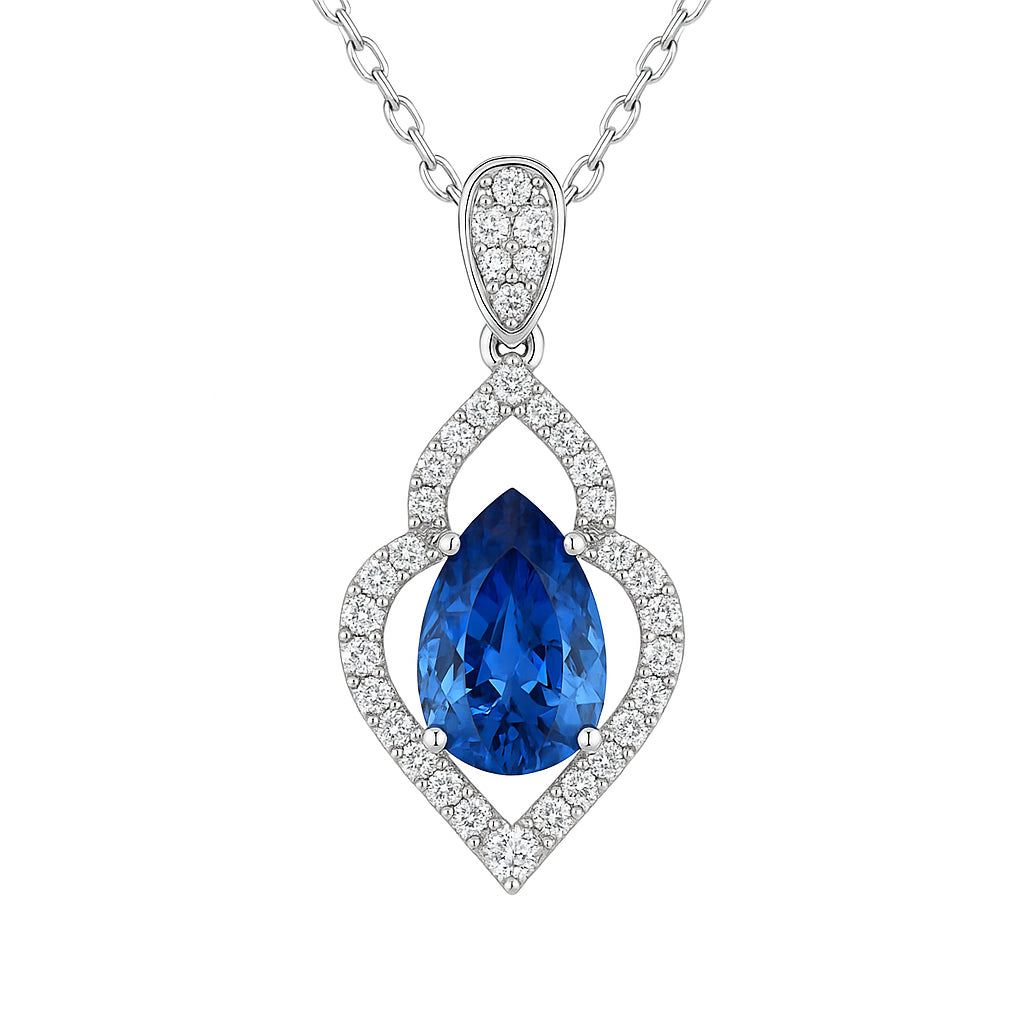 Handmade 18K White Gold Blue Sapphire Pendant, 2.25ct