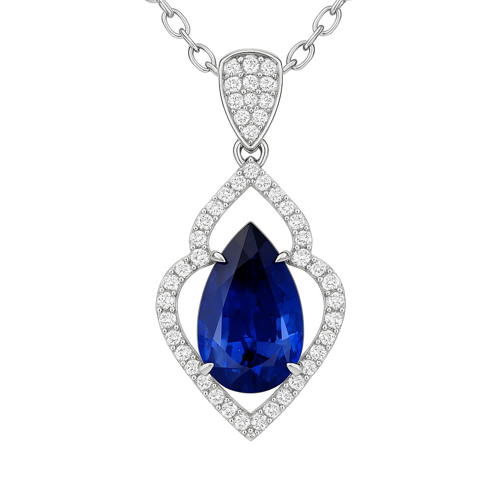 Handmade 18K White Gold Blue Sapphire Pendant, 10-11mm, 2.28ct