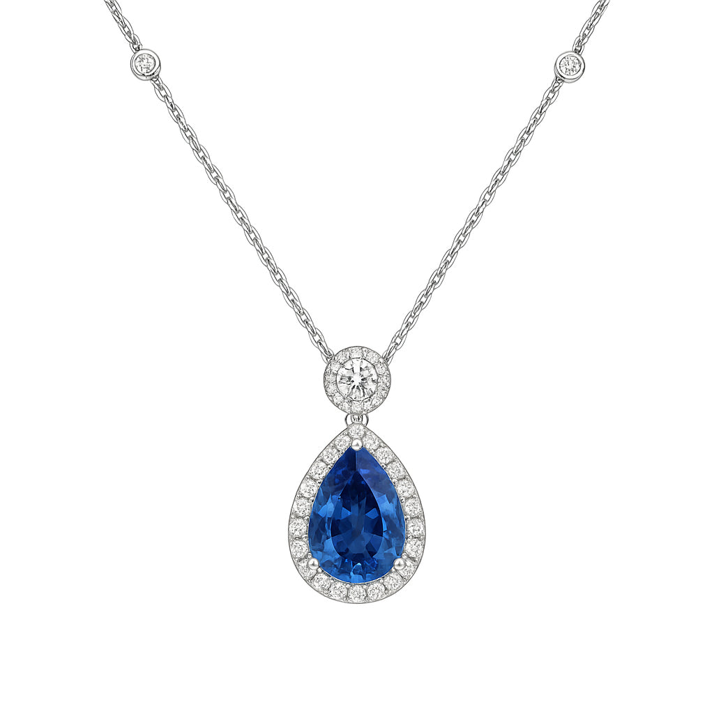 Handmade 18K White Gold Sapphire Pendant, 3.4ct
