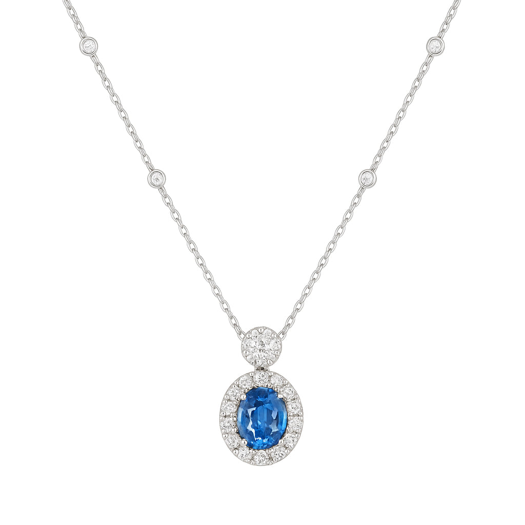 Handmade 18K White Gold Blue Sapphire Pendant, 2.72ct