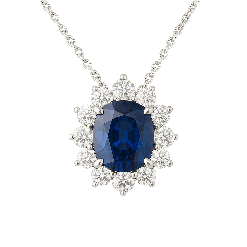 Handmade 18K White Gold Blue Sapphire Necklace, 2.57ct