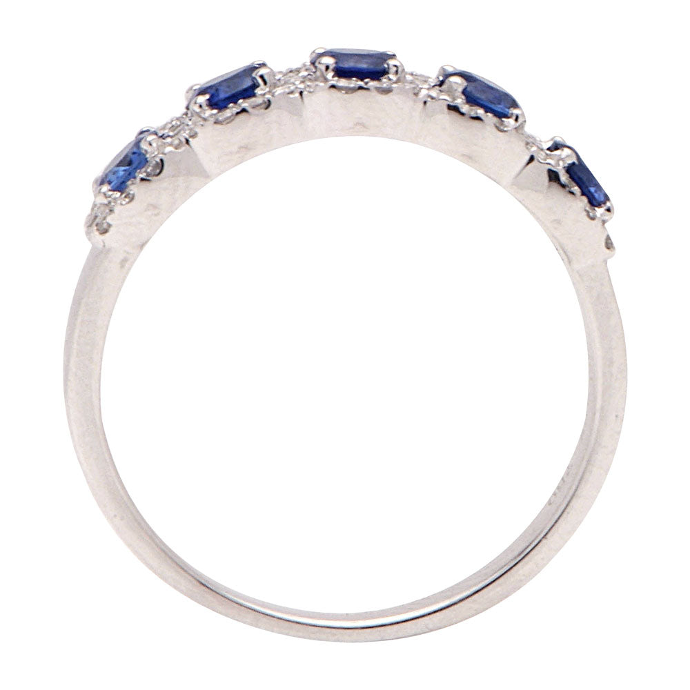 18K white gold ring with five oval blue sapphires.