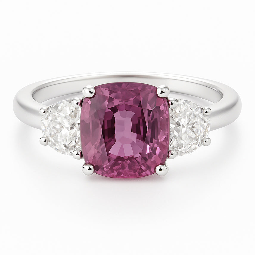 Handmade 18K White Gold Blue Sapphire 3 Stone Ring