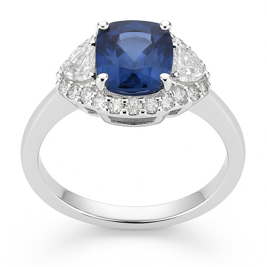 Handmade 18K White Gold Blue Sapphire Ring, 1.38ct