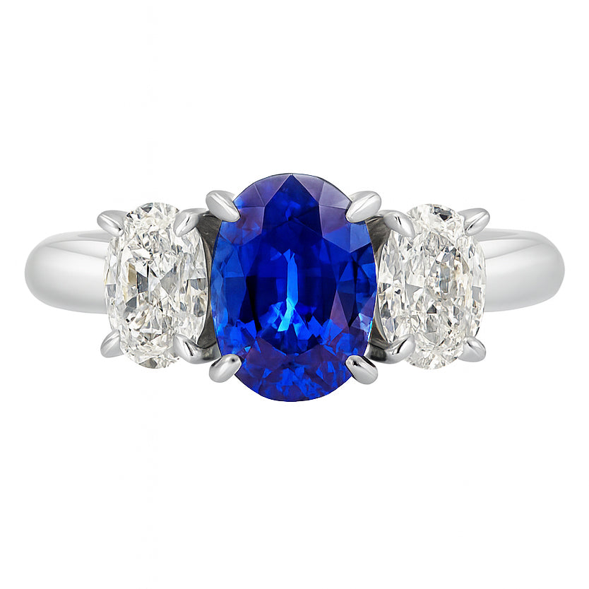 Handmade 18K White Gold Blue Sapphire Ring, 1.6ct