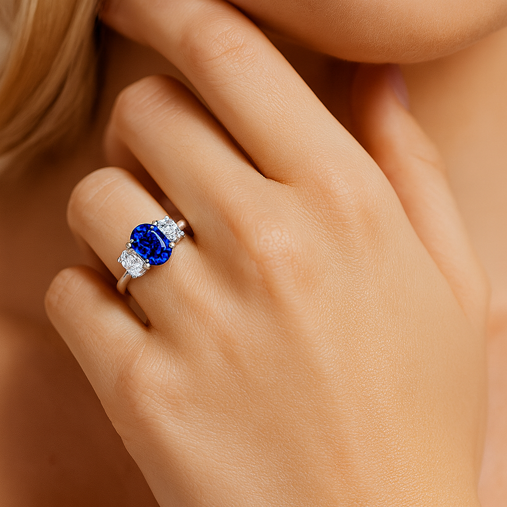 Handmade 18K White Gold Blue Sapphire Ring, 1.6ct