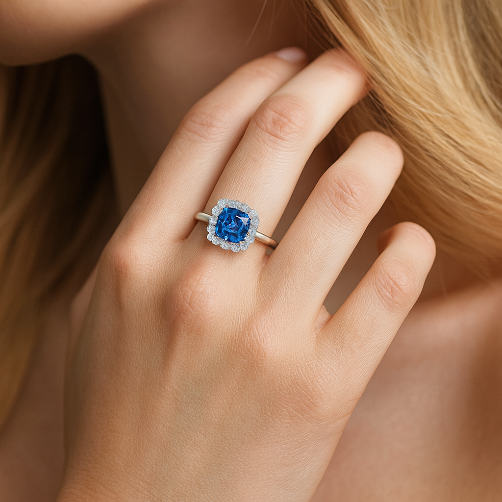Handmade 18K White Gold Blue Sapphire Ring, 2.7ct