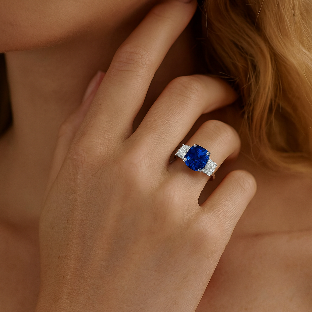 Handmade 18K White Gold Blue Sapphire Ring, 2.8ct